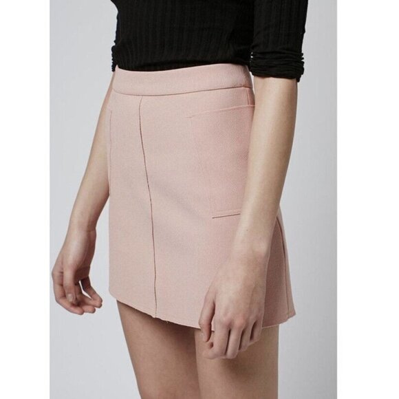 TOPSHOP Pink Cargo Style Mini A Line Skirt Size 4 Raw Hem MOTO Preppy Casual - Picture 2 of 12
